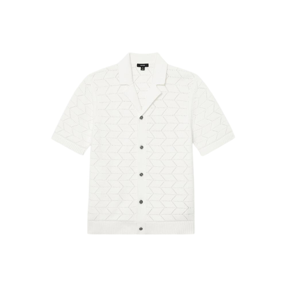 REISS Dalkeith Pointelle-Knit Cuban-Collar Shirt in White